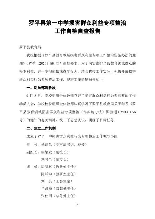 罗平一中损害群众利益专项整工作自检自查报告