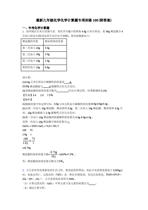 最新九年级化学化学计算题专项训练100(附答案)