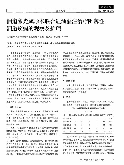 泪道激光成形术联合硅油灌注治疗阻塞性泪道疾病的观察及护理