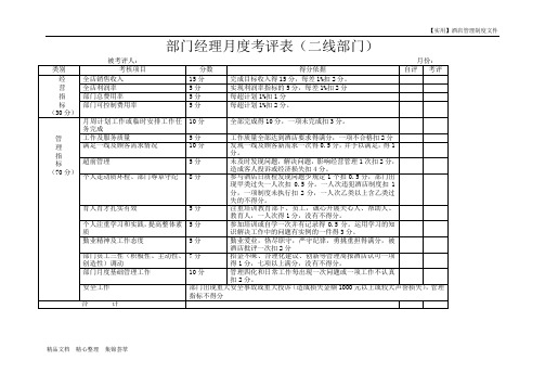 酒店部门管理-部门经理月度考评表