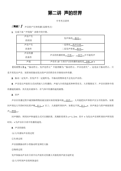 中考物理总复习第2讲声的世界(初中中考学习材料含答案)