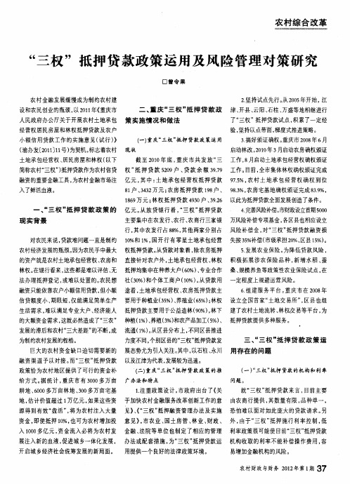“三权”抵押贷款政策运用及风险管理对策研究