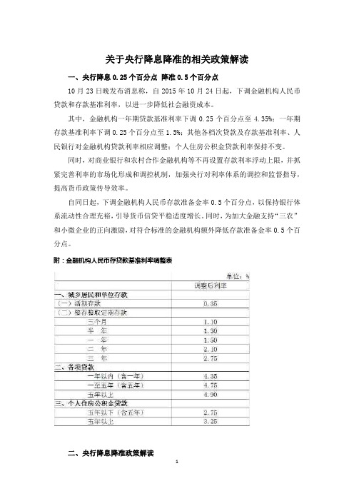 关于央行降息降准的相关政策解读