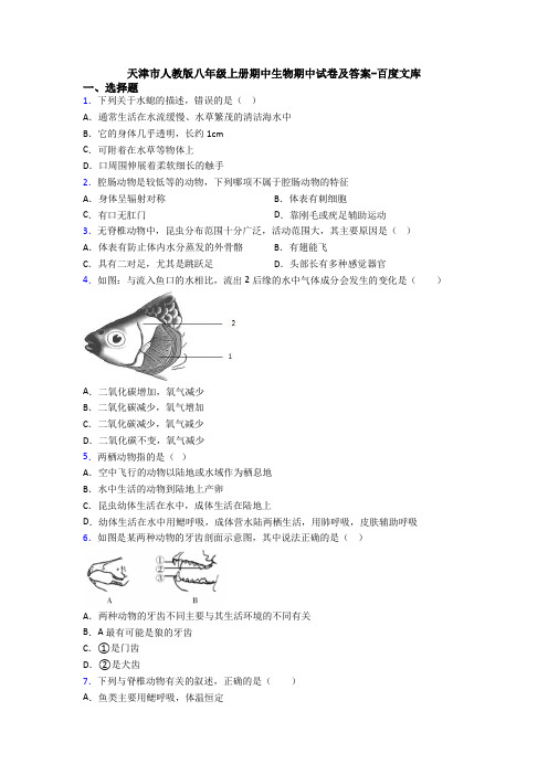 天津市人教版八年级上册期中生物期中试卷及答案-百度文库