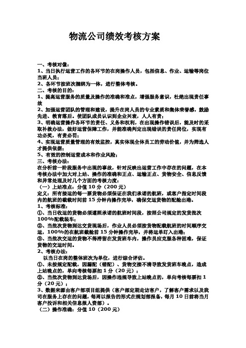 物流公司绩效考核方案1