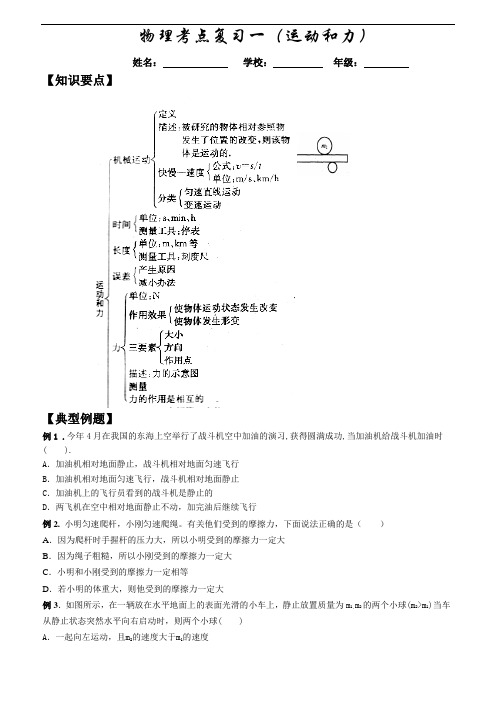 【最后一搏】2014年新课标中考物理最后冲刺考点专题练：运动和力