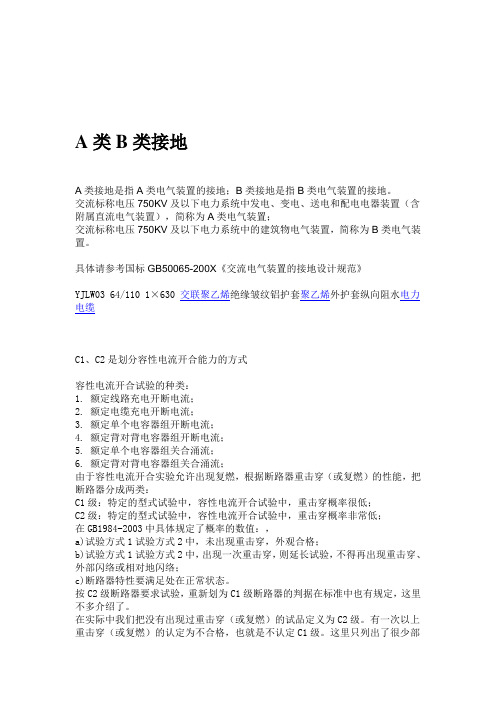 电力中的A类B类接地