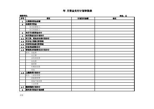  月度资金支付计划审批表