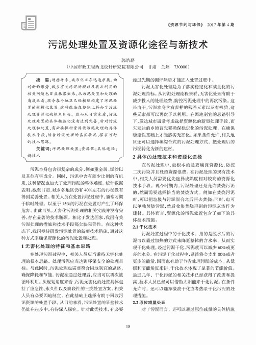 污泥处理处置及资源化途径与新技术