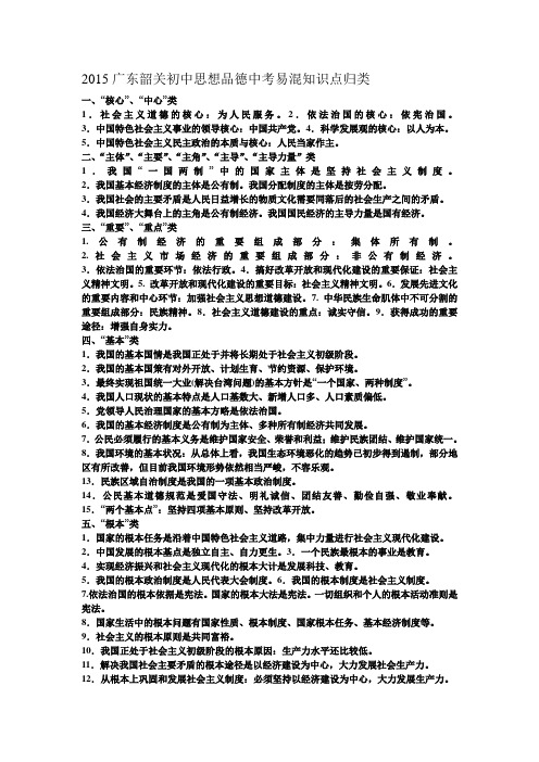 2015广东韶关初中思想品德中考易混知识点归类