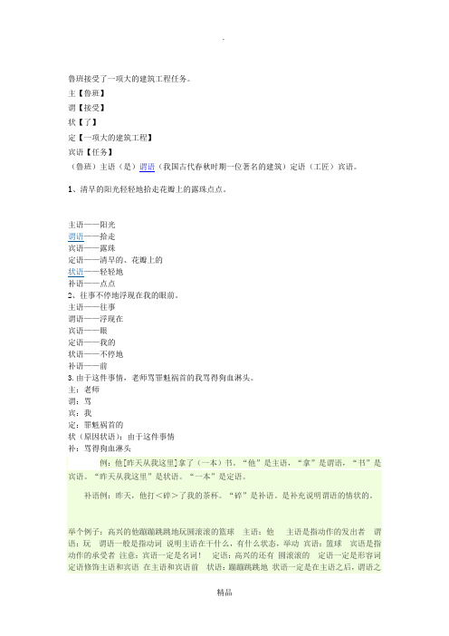 语文  主谓宾定状补例句