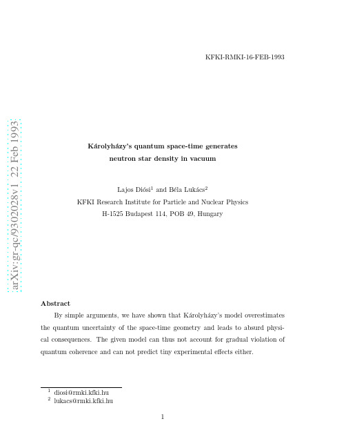 Karolyhazy's quantum space-time generates neutron star density in vacuum