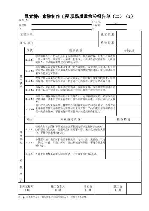 悬索桥：索鞍制作工程 现场质量检验报告单(二)(2)
