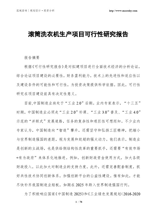滚筒洗衣机生产项目可行性研究报告