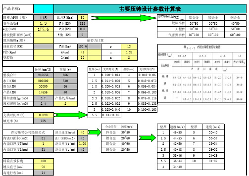 压铸模锁模力等重要参数计算公式