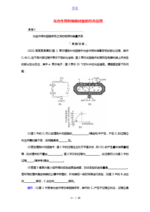 2022版新教材高考生物一轮复习第3单元细胞的能量供应和利用高频考点进阶课2光合作用和细胞呼吸的综合