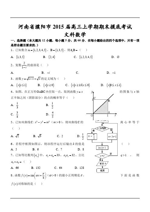 河南省濮阳市2015届高三上学期期末摸底考试文科数学