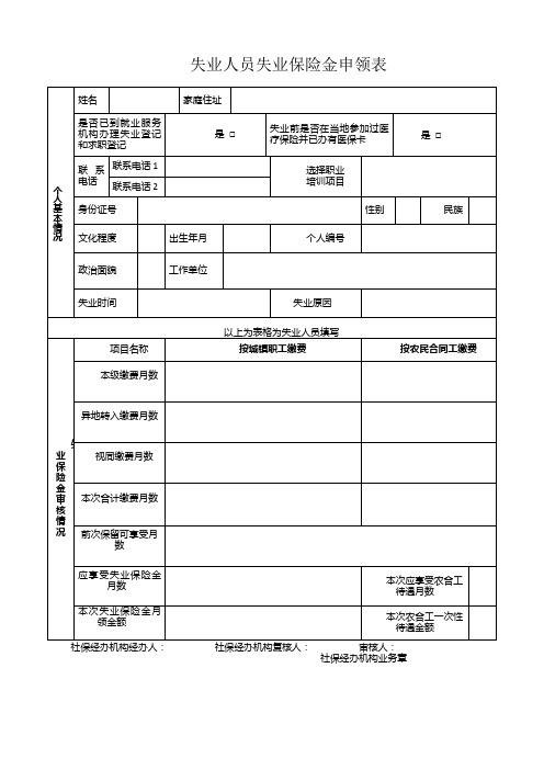 失业人员失业保险金申领表