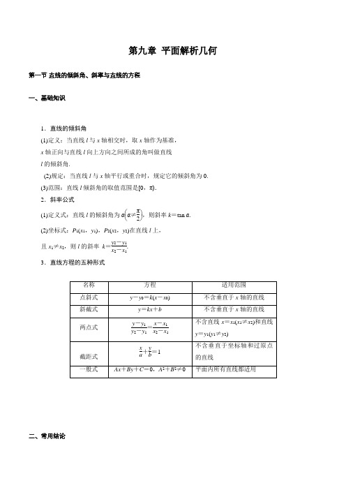 2020年高考数学一轮复习考点与题型总结：第九章 平面解析几何含答案
