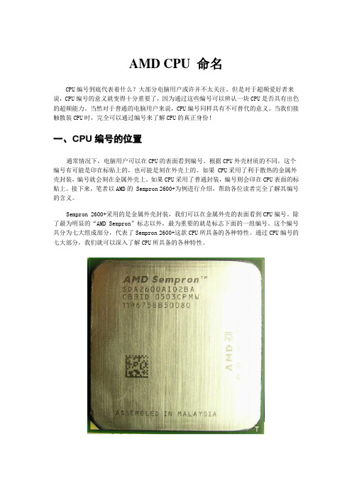 AMD CPU 标码一览表
