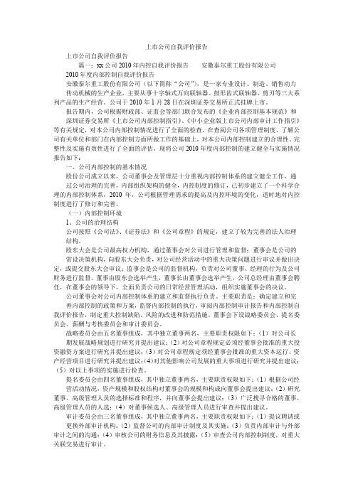 2019精选上市公司自我评价报告