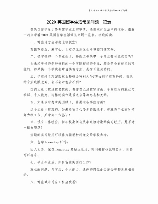202X英国留学生活常见问题一览表.doc