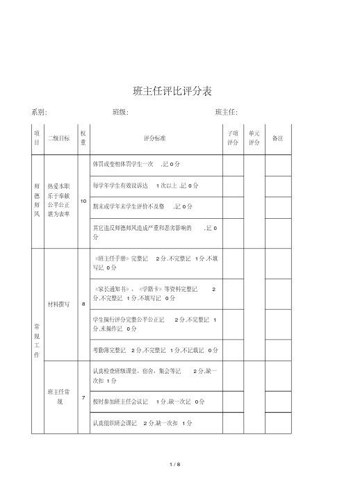 班主任评比评分表