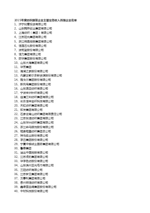 2015-2016年度中国纺织服装企业竞争力500强名单