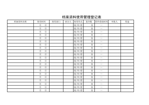 档案资料使用管理登记表
