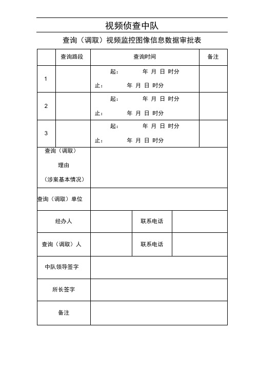 查询(调取)视频监控图像信息数据审批表