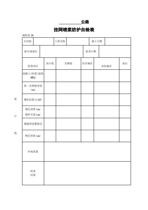 挂网喷浆防护自检表