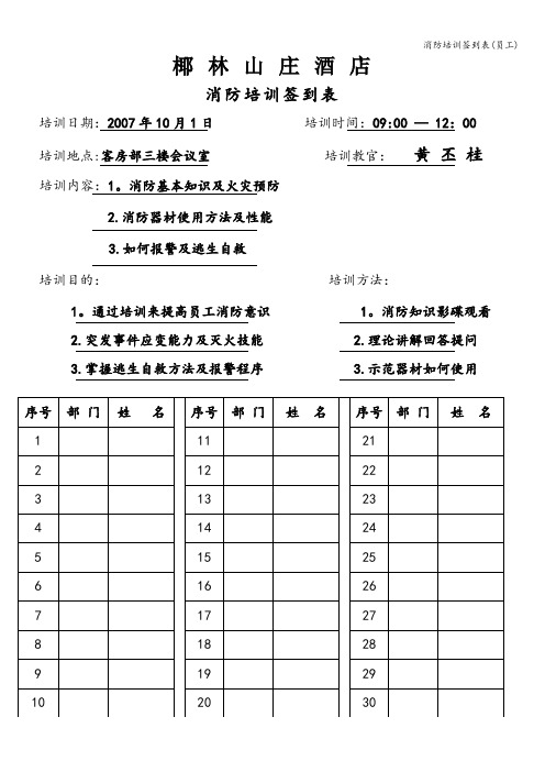 消防培训签到表(员工)