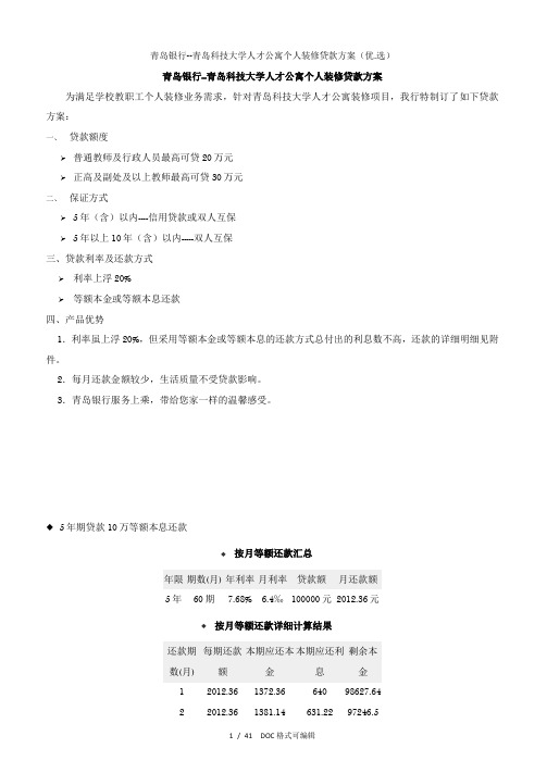 青岛银行--青岛科技大学人才公寓个人装修贷款方案甄选