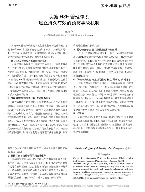 实施HSE管理体系建立持久有效的预防事故机制