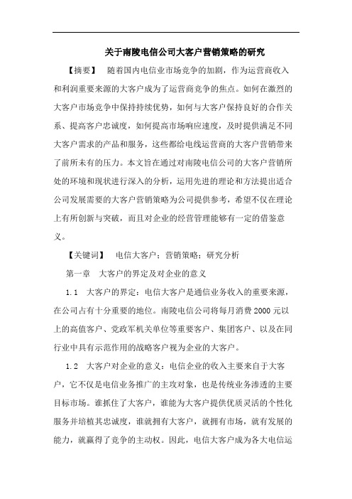 关于南陵电信公司大客户营销策略的研究