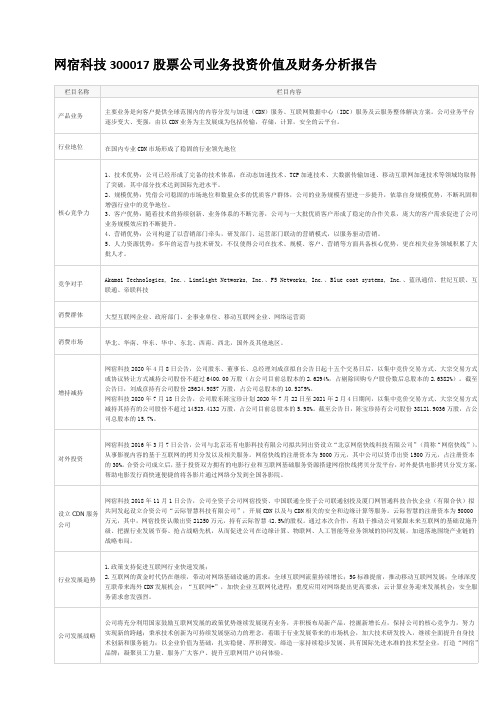 网宿科技300017股票公司业务投资价值及财务分析报告