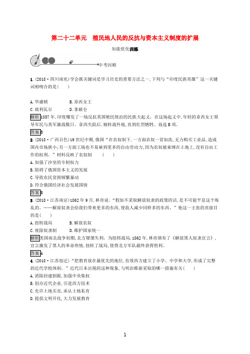 中考历史复习 世界近代史 第二十二单元 殖民地人民的反抗与资本主义制度的扩展知能优化训练 新人教版