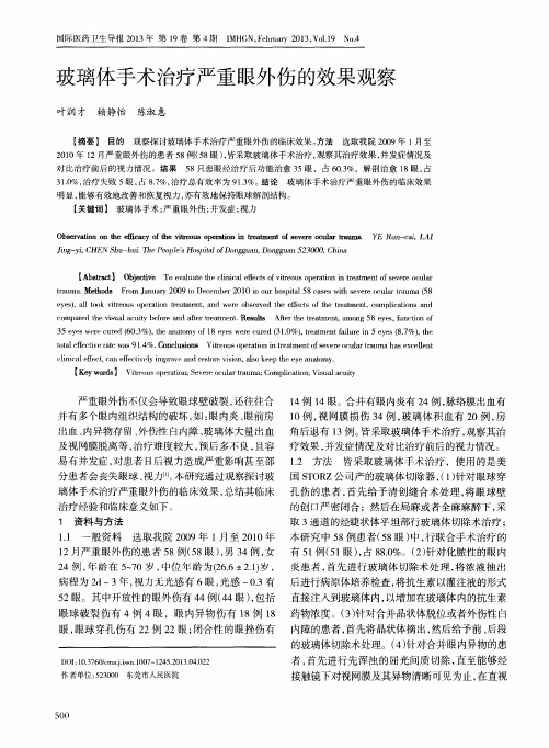 玻璃体手术治疗严重眼外伤的效果观察