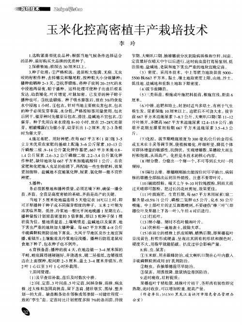玉米化控高密植丰产栽培技术
