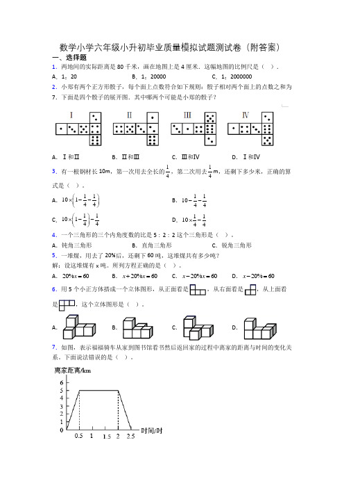 数学小学六年级小升初毕业质量模拟试题测试卷(附答案)