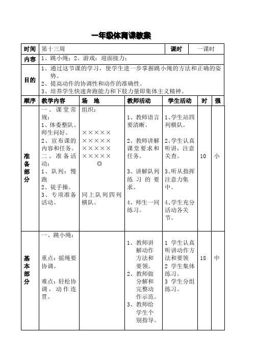 一二年级跳绳教案