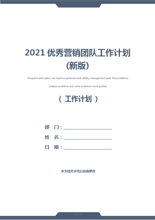 2021优秀营销团队工作计划(新版)