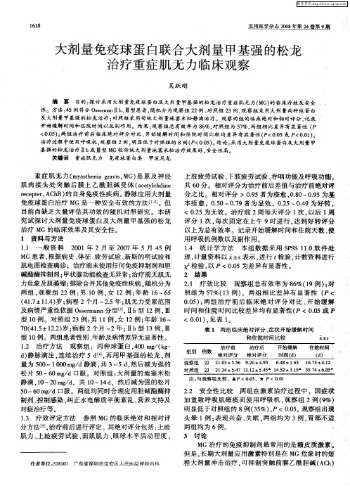 大剂量免疫球蛋白联合大剂量甲基强的松龙治疗重症肌无力临床观察