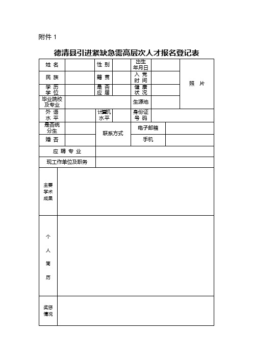 德清县引进紧缺急需高层次人才报名附件1、2、3