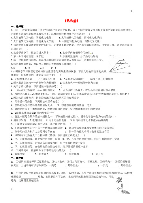 2019年山东省龙口市诸由观镇诸由中学中考物理 热和能单元过关题(无答案) 新人教版