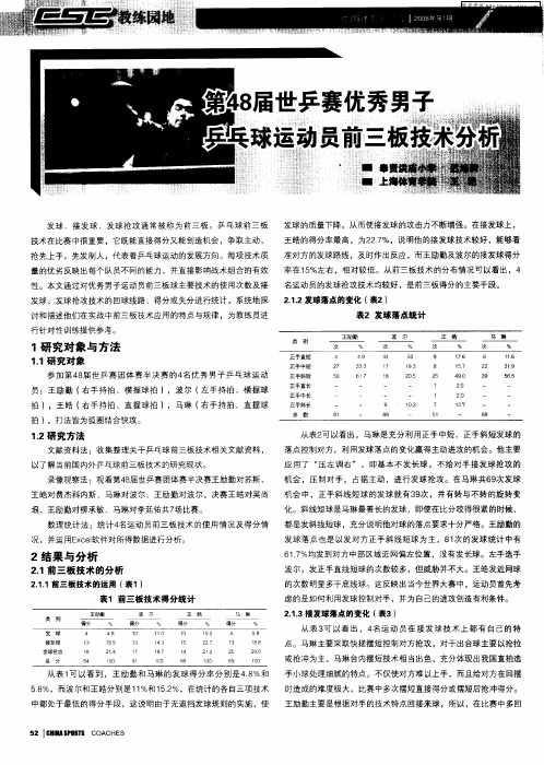 第48届世乒赛优秀男子乒乓球运动员前三板技术分析
