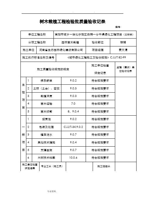 树木栽植工程检验批质量验收记录文本