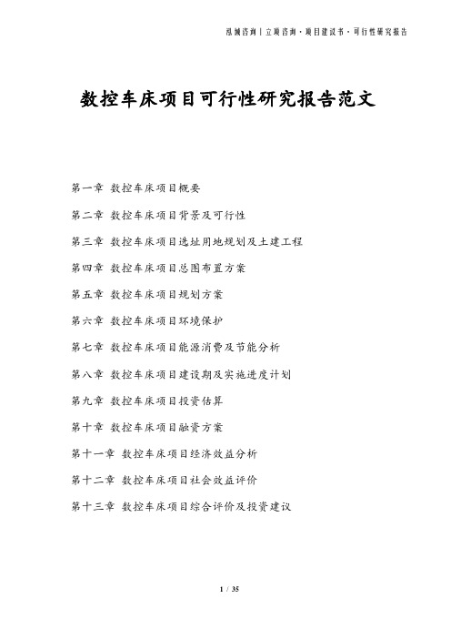 数控车床项目可行性研究报告范文