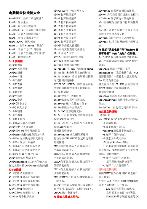 电脑键盘快捷键大全