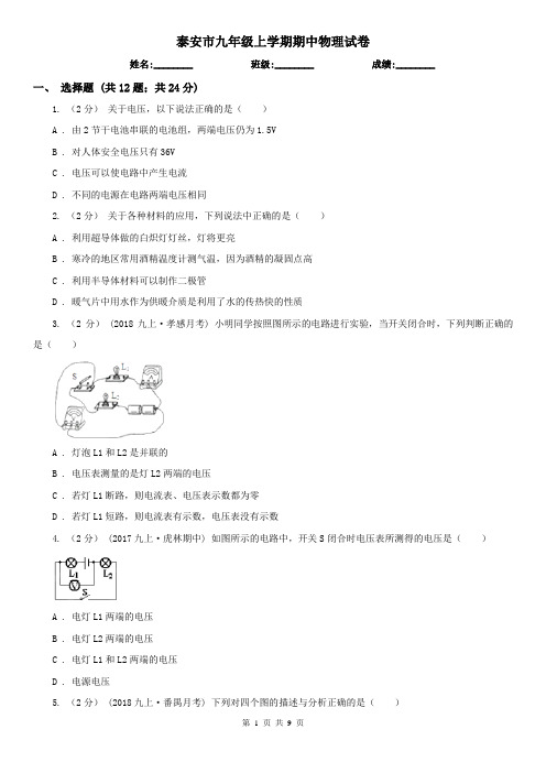 泰安市九年级上学期期中物理试卷